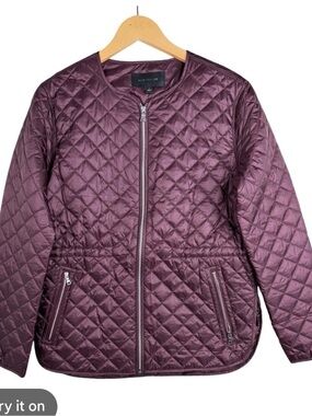 Ann Taylor Quilted Zip-Front Jacket in Plum